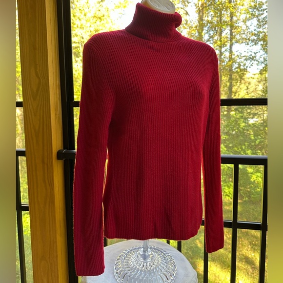 Dark Red Oxblood Cashmere Turtleneck Knit Sweater ~ L - Picture 2 of 13